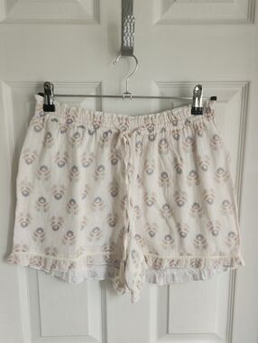 Rachel Zoe Cream Cotton Lounge Shorts with Pale Blue and Tan Floral Print